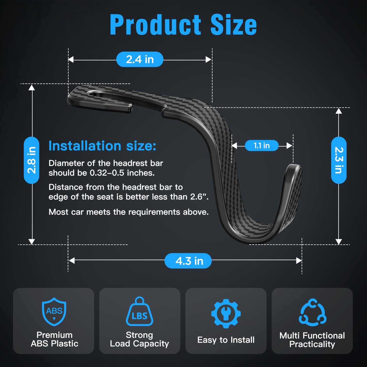 Amooca Car Seat Headrest Hooks 4-Pack – Heavy Duty