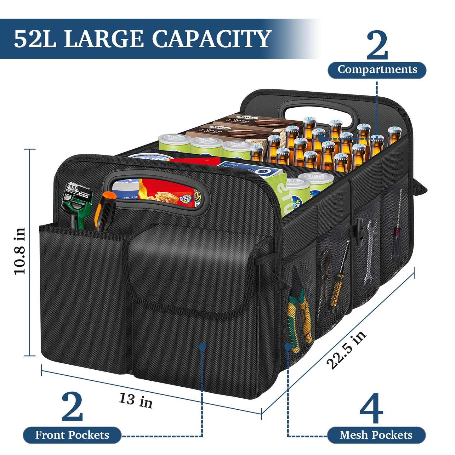 Femuar Waterproof Car Trunk Storage Organizer – Black